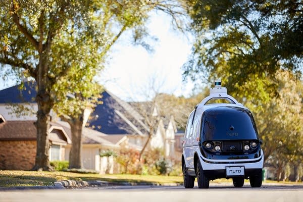 Nuro R2 self driving vehicle on the road