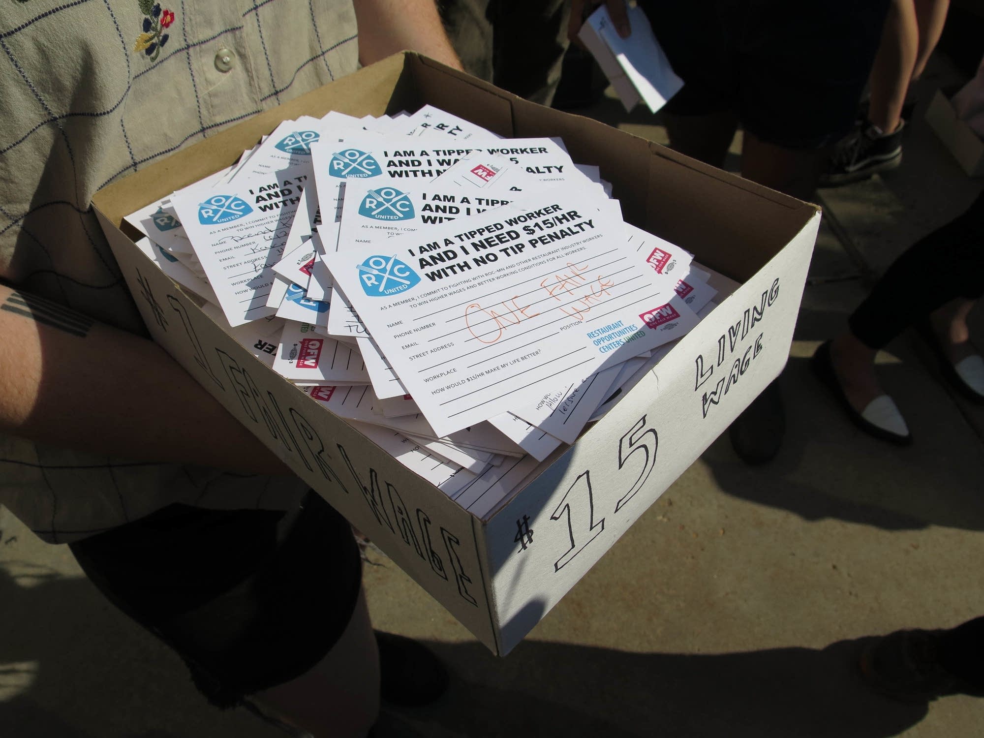 A box full of postcards to hand over to city officials.