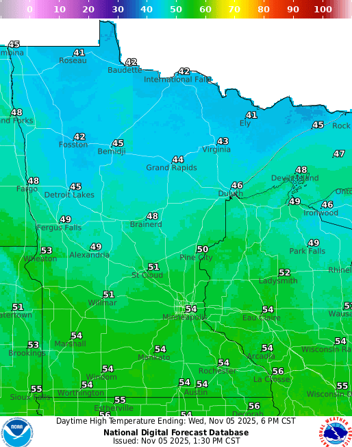 Forecast high temperatures Wednesday
