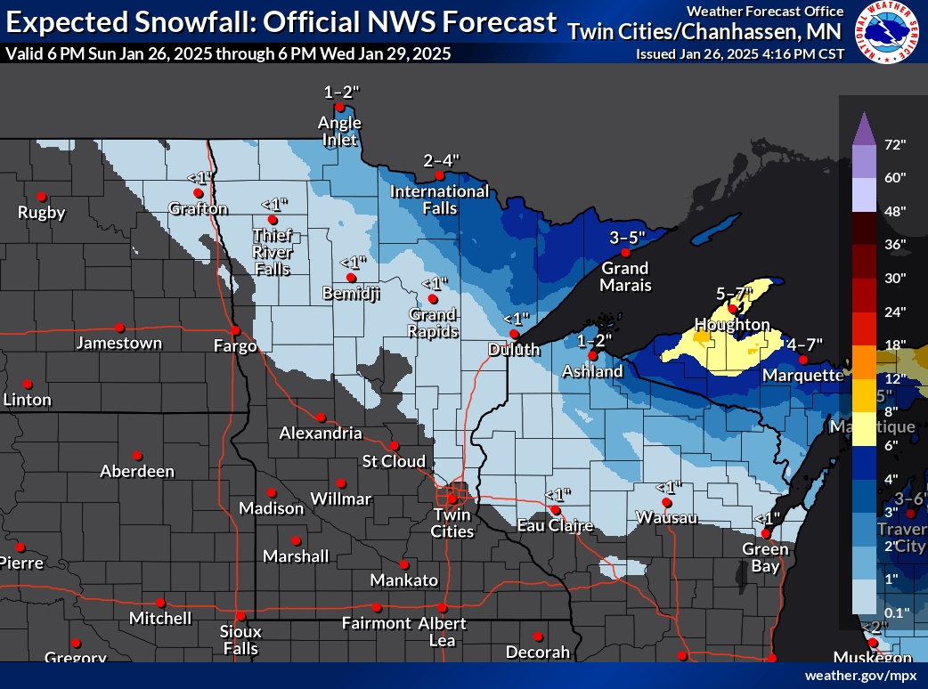 Snowfall potential through Wednesday 6 p.m. 