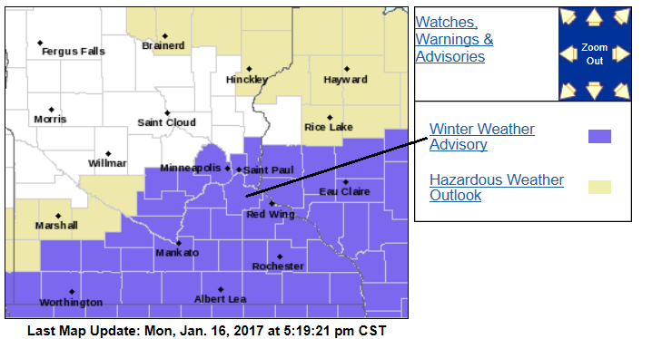 Winter weather advisory Monday evening and overnight; mild Tuesday