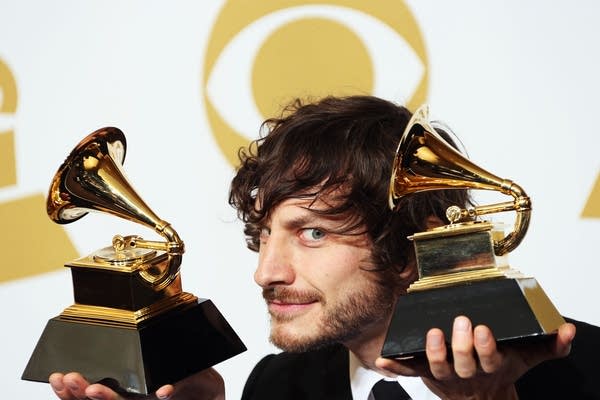 Singer Gotye, winner of Best Alternative Music Album for "Making Mirrors" and Best Pop Duo/Group Performance for "Somebody That I Used to Know," poses in the press room at the 55th Annual GRAMMY Awards at Staples Center on February 10, 2013, in Los Angeles.
