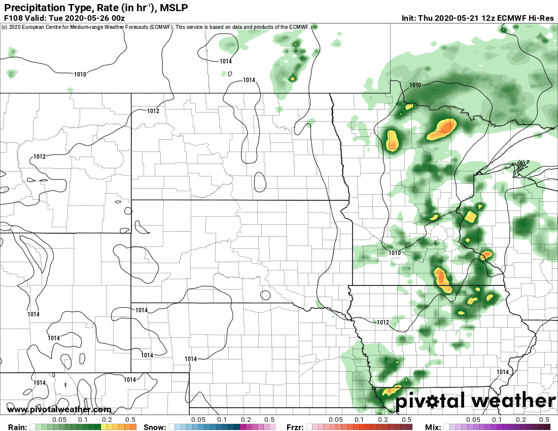 European model (ECMWF) forecast for 7 pm Monday