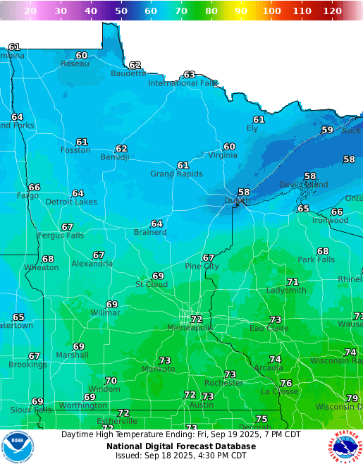 Forecast high temperatures Friday
