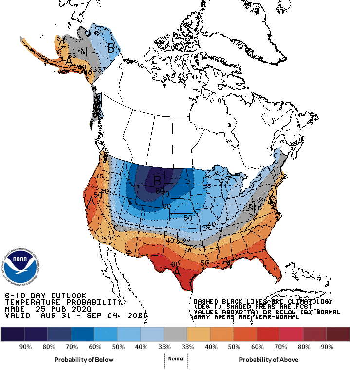 NOAA 6 to 10-day temperature outlook 