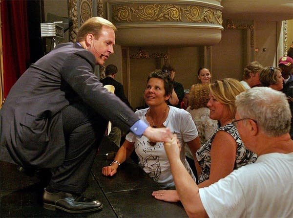 Greeting supporters after the debate