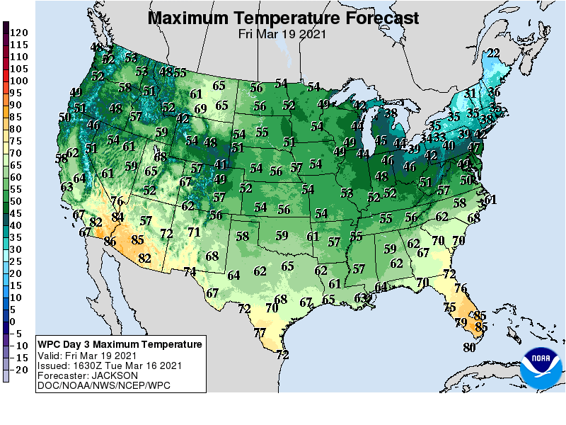 Forecast high temperatures Friday