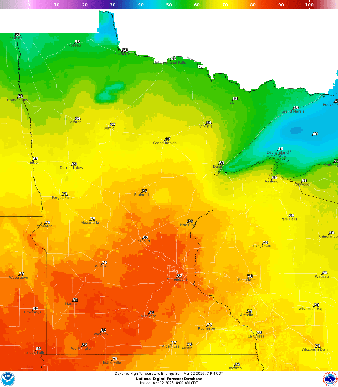 Highs for Sunday