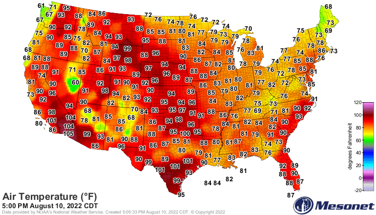 Temperatures Wednesday afternoon