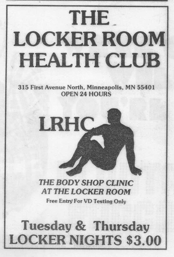 An advertisement for a lockeroom health club