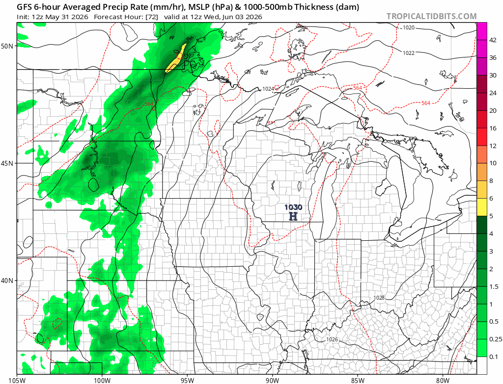 Forecast precipitation Wednesday through Thursday