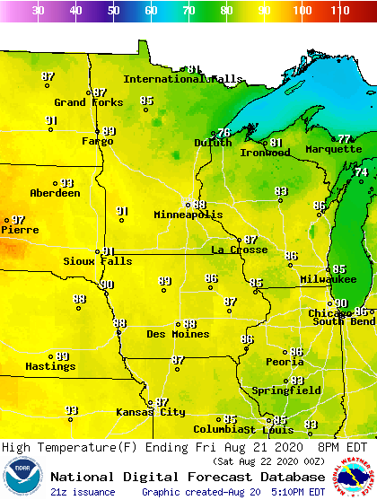 Forecast high temperatures Friday