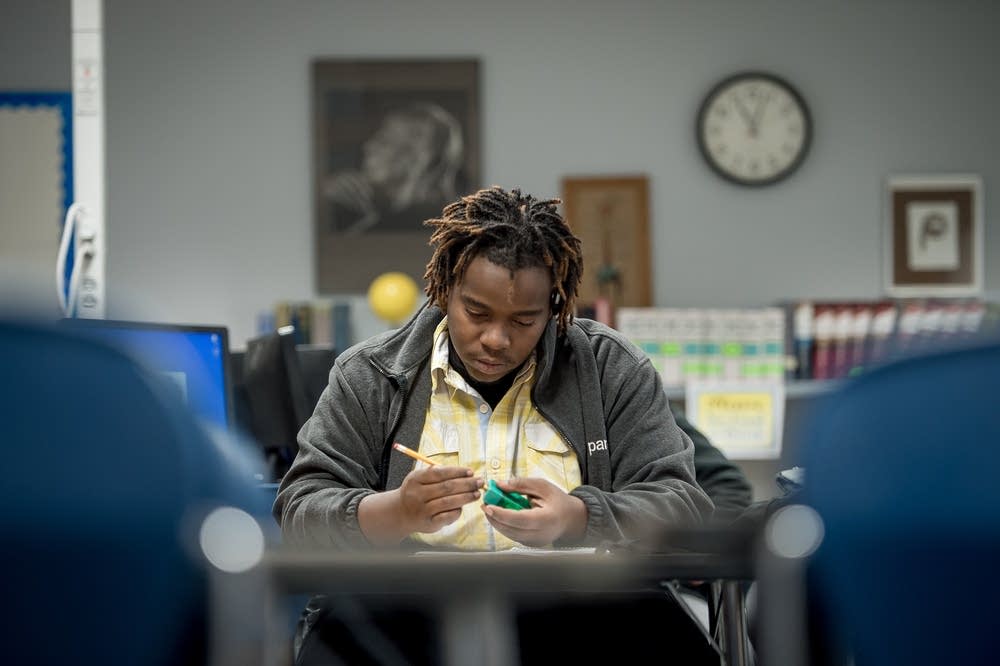 Xavier Simmons, 27, in class at the Hubbs Center.