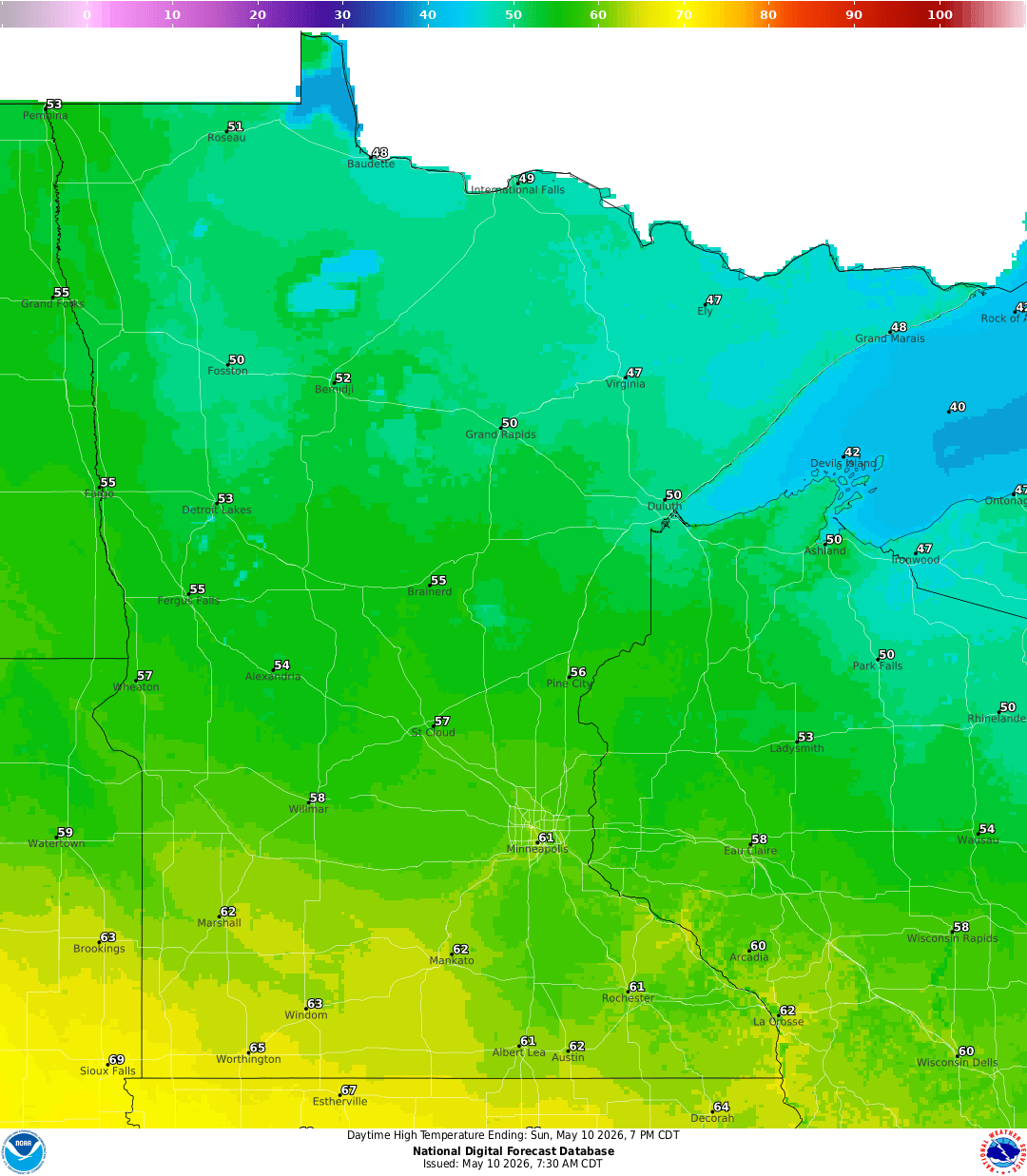 Highs for Sunday