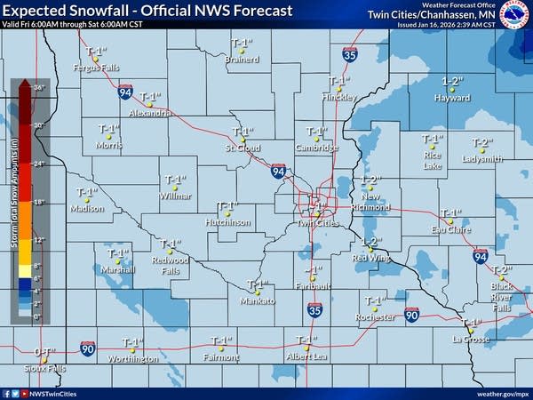 Expected snowfall through Saturday 6 a.m. 