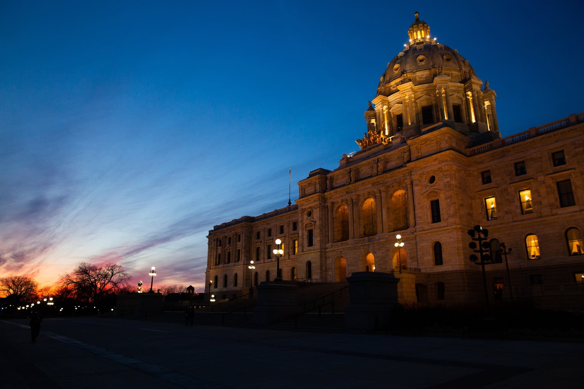 The sun sets on the Minnesota State Capitol.
