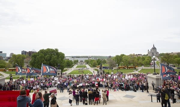 A crowd gathered for a protest against abortion bans at the state Capitol.