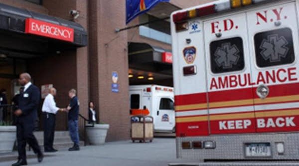 An ambulance is parked in front of St. Vincent's Hospital on April 7, 2010 in New York City. 