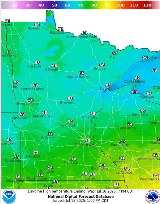 Forecast high temperatures Wednesday
