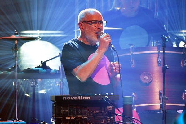 Brian Eno performs with the Baltic Sea Philharmonic, conducted by Kristjan Järvi, at The Royal Festival Hall on October 30, 2023, in London, England. 