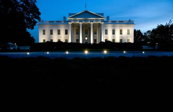 The White House is seen at dusk
