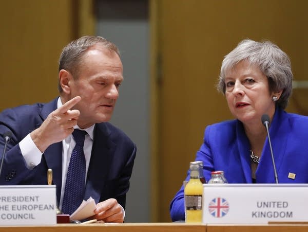 European Council President Donald Tusk, British Prime Minister Theresa May