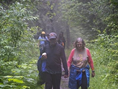 People hiking in the woods
