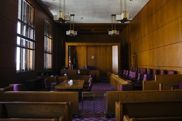 Courtroom 880 sits empty inside the Ramsey County Courthouse.