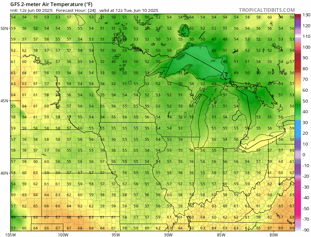 Temperatures Tuesday through Friday