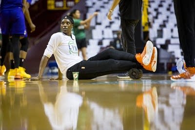 Reigning WNBA MVP and Minnesota Lynx center Sylvia Fowles warms up.