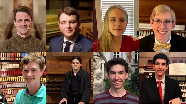 Organists (clockwise from top left) Robert Horton, James Kealey, Katherine Jolliff, David Preston, David Stultz, Paul Oftedahl, Sarah Palmer, Andy Brown 