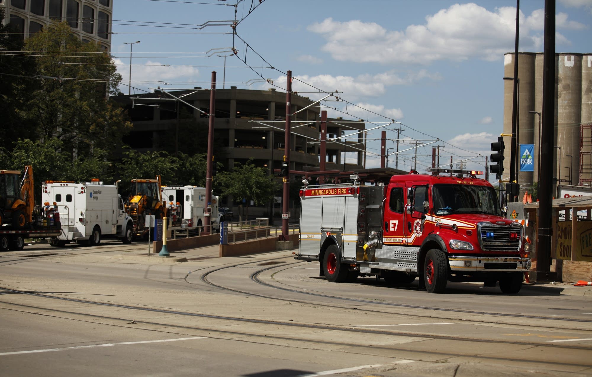 The light rail system is shut down along University Ave.