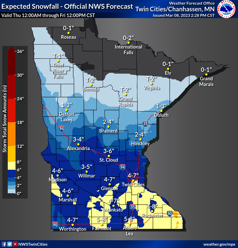 Snowfall projection for Minnesota