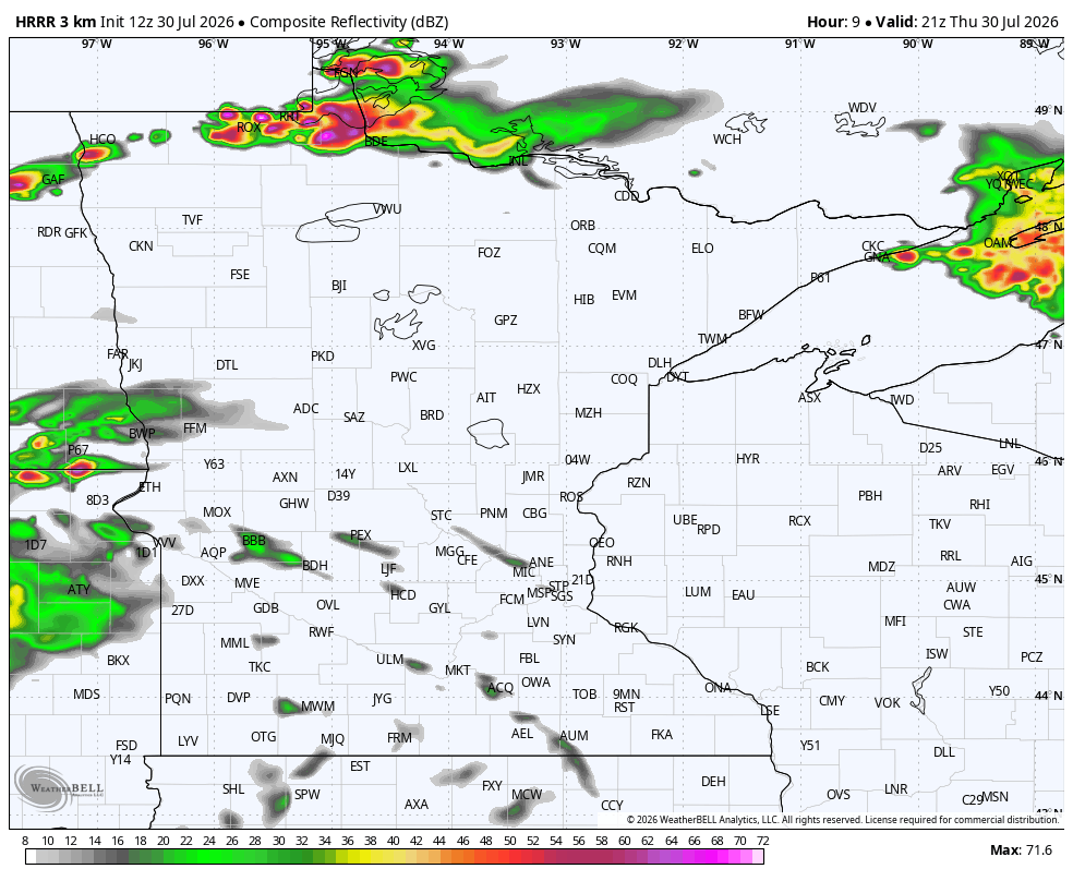HRRR map of storms