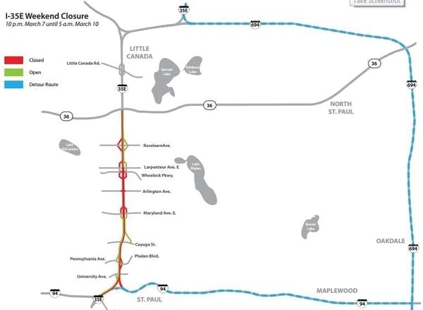 This weekend: I-35E to close south of Little Canada