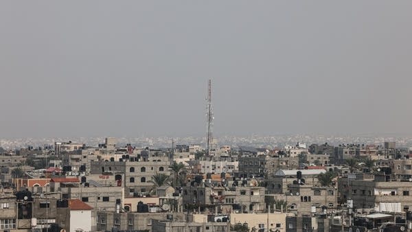 A communications tower that relays phone and internet signals in Rafah, southern Gaza Strip, in late October.