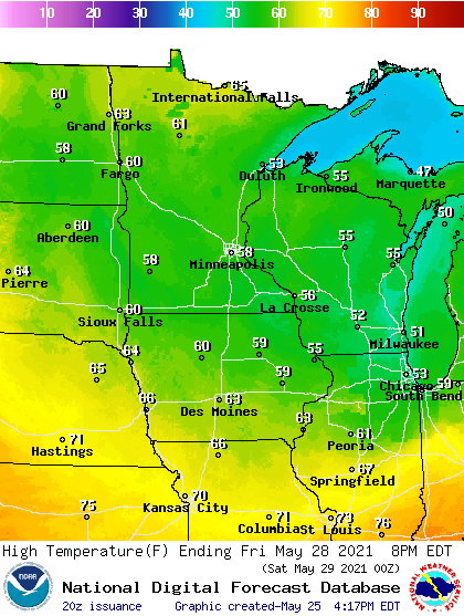Cold front: 30 degrees colder by Thursday. Decent Memorial Day weekend