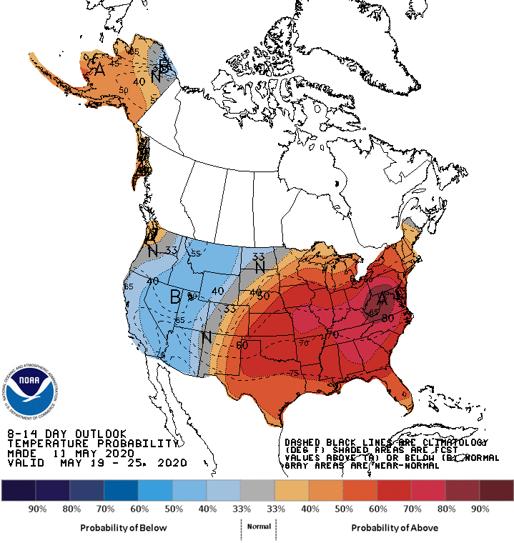 NOAA 8 to 14-day temperature outlook