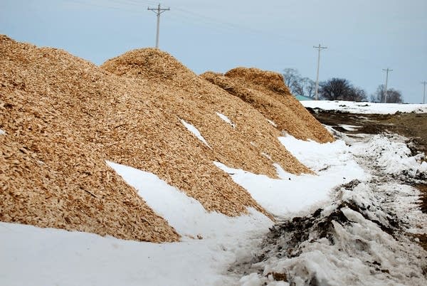 A pile of woodchips wait to be mixed into the topsoil 