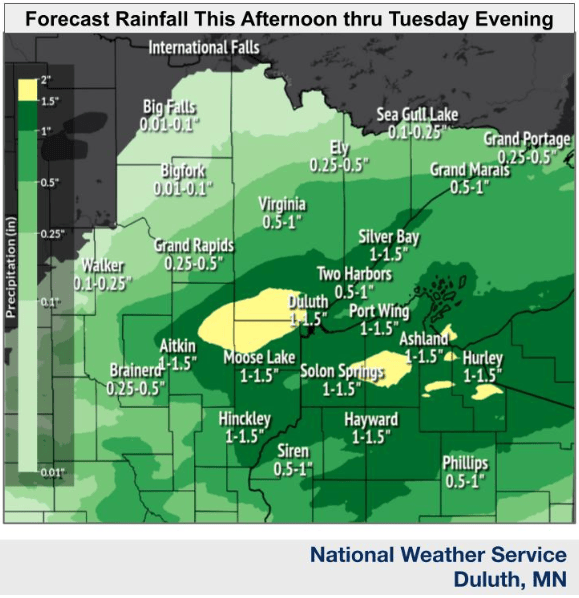 Forecast rainfall Monday afternoon through Tuesday night
