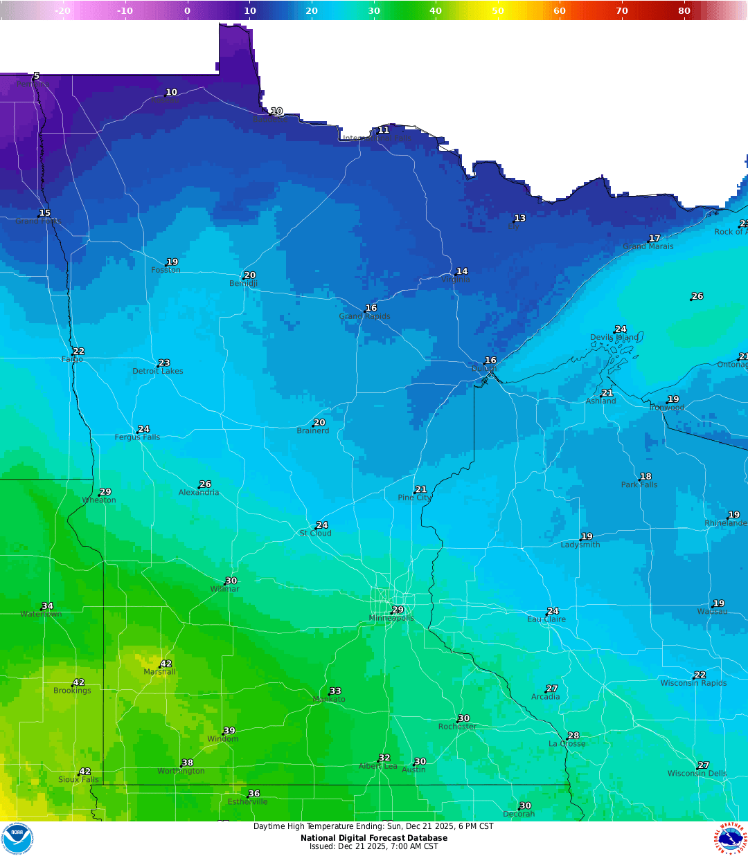 Highs for Sunday
