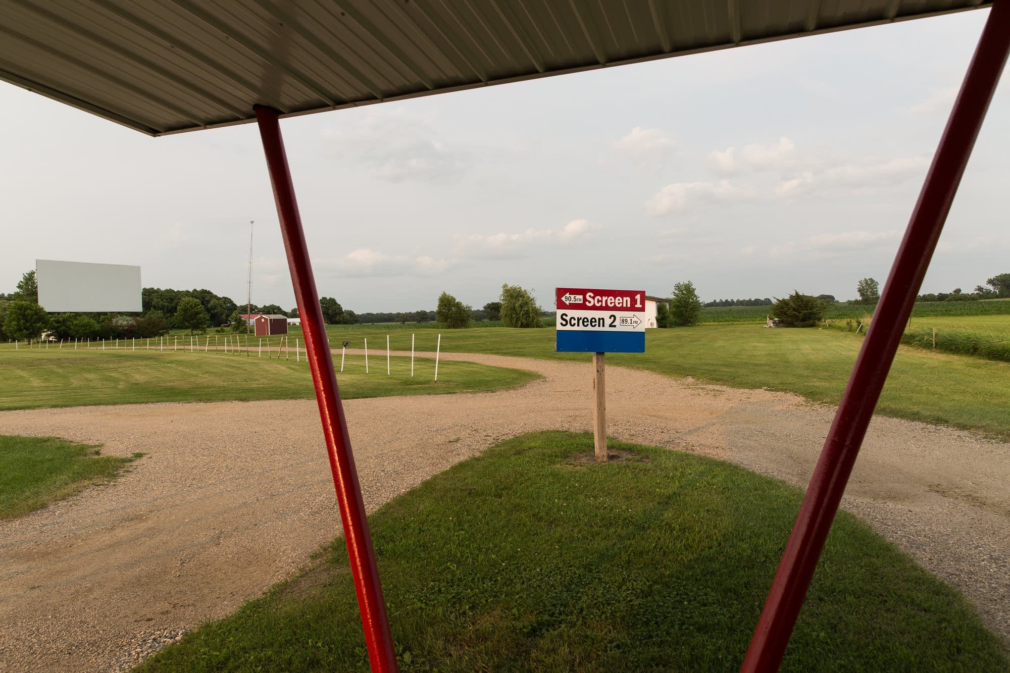 A sign directs guests to their movie.