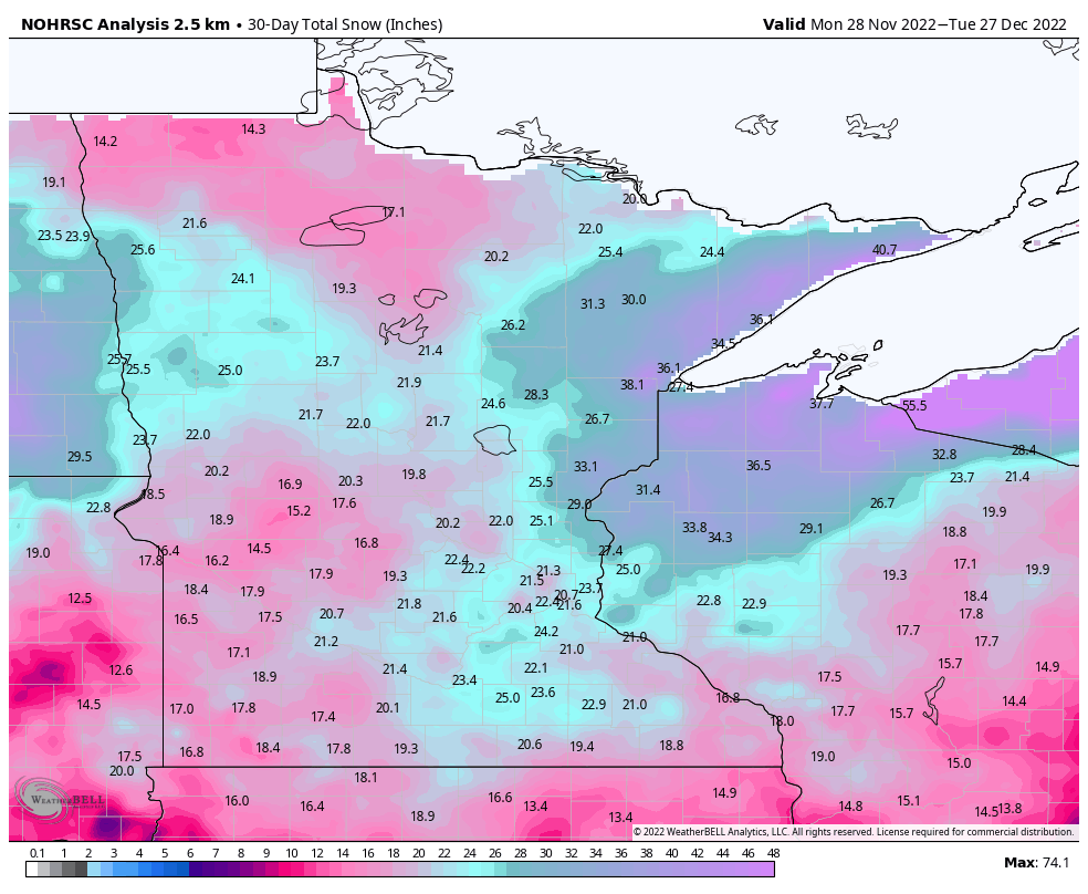 MN 30 day snowfall