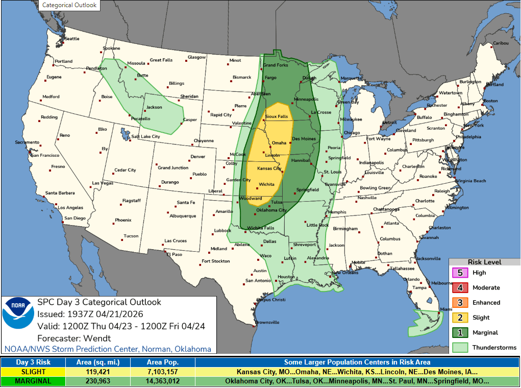 Severe weather risk areas 2