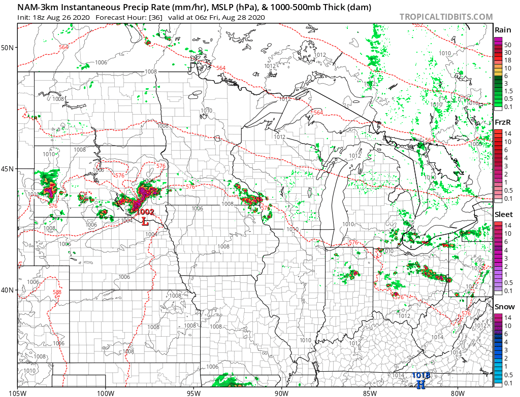 NOAA NAM 3 km model from 1 am to 7 am Friday