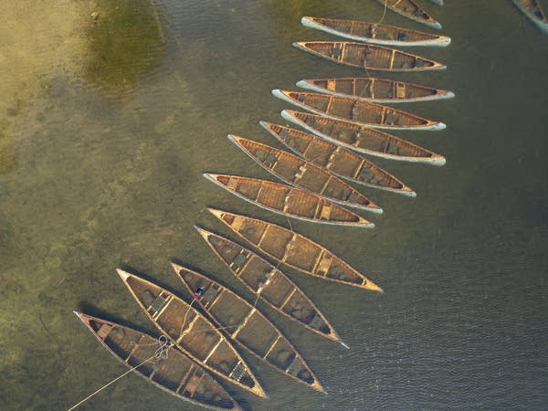 Sunken canoes in Burnside Lake