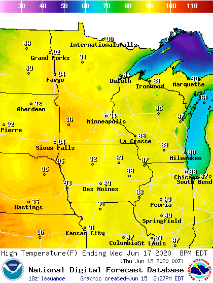 Forecast high temperatures Wednesday