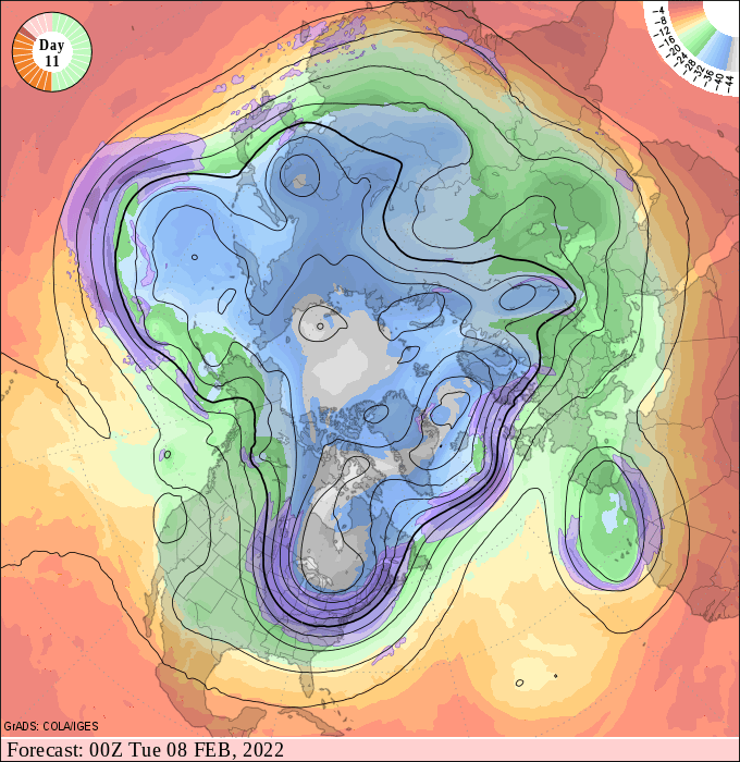 Upper air forecast map for 6 pm February 7