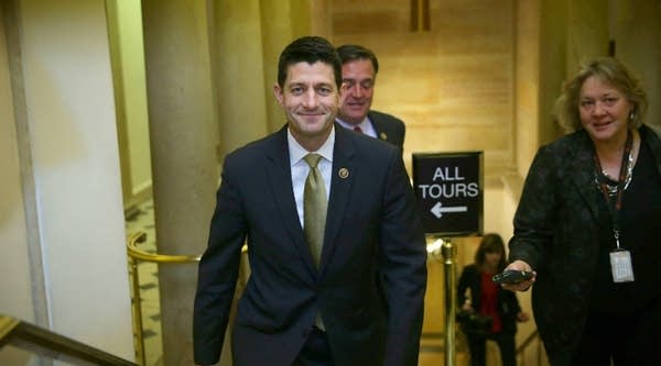 U.S. Rep. Paul Ryan leaves after a House Republican conference meeting Wednesday at the Capitol in Washington, D.C. Rep. Ryan said he is open to run for Speaker of the House if the GOP will unify behind him.