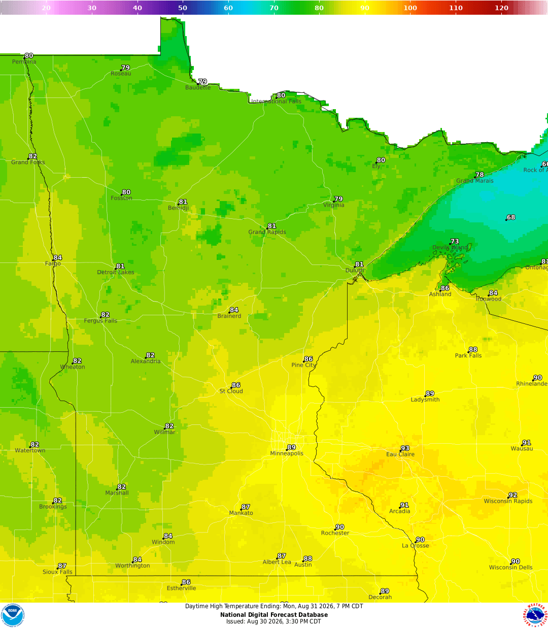 Highs for Monday